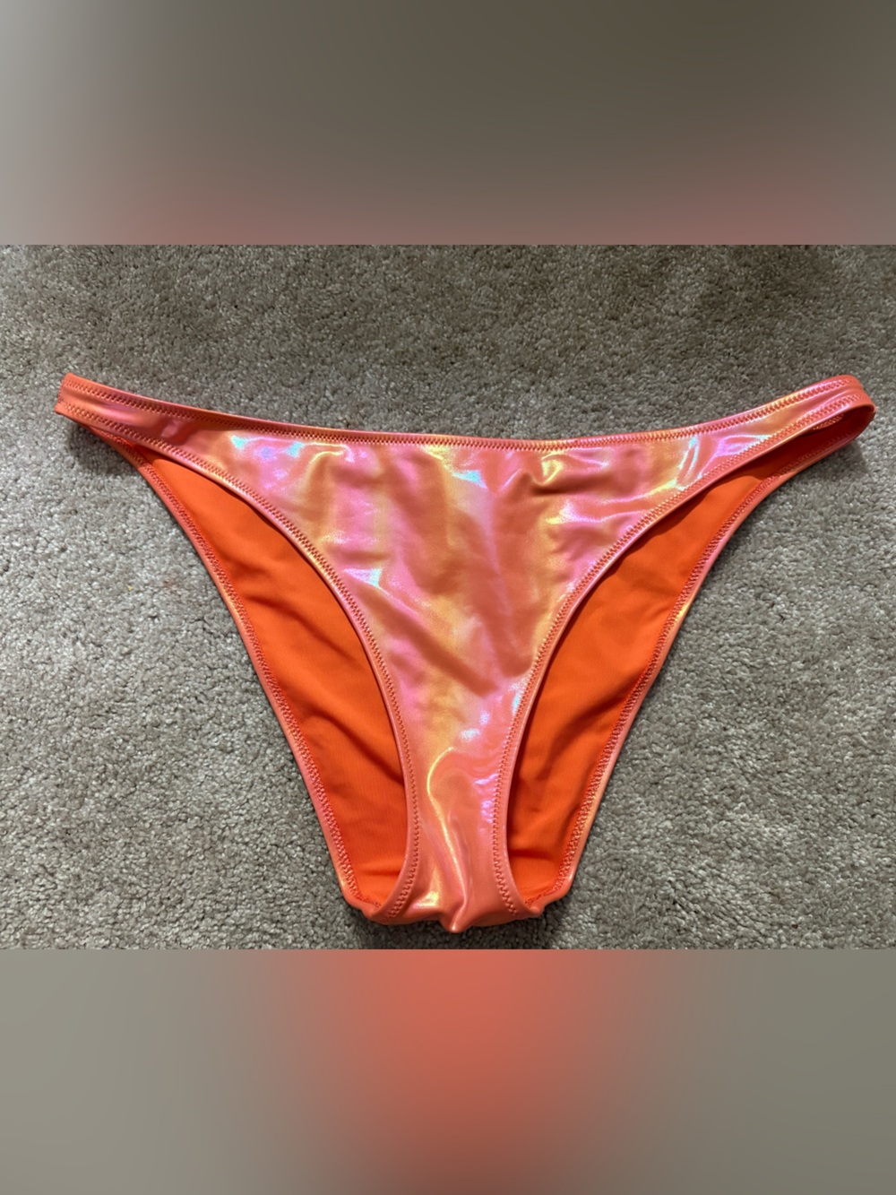 aerie Metallic Cheeky Bikini Bottom - Orange Pink Iridescent Sz Large